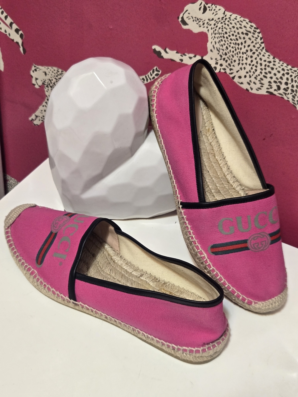 EUC GuccI Pilar Pink Canvas Logo Espadrilles Size 10 USA - Picture 2 of 12